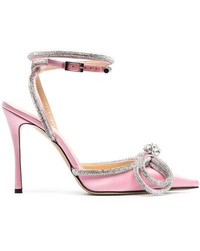 Mach & Mach Double Bow Crystal-embellished Satin Heeled Sandals - Pink