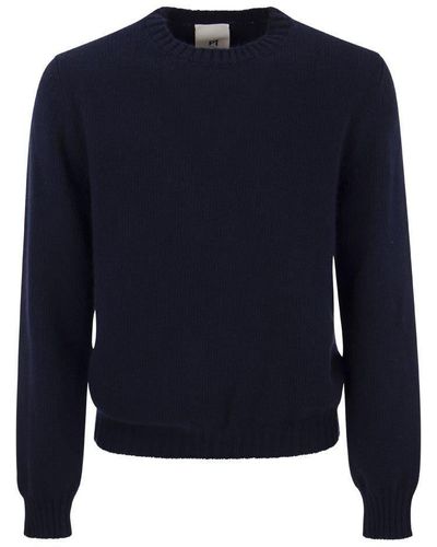PT Torino Crew-neck Pullover In Wool And Angora Blend - Blue