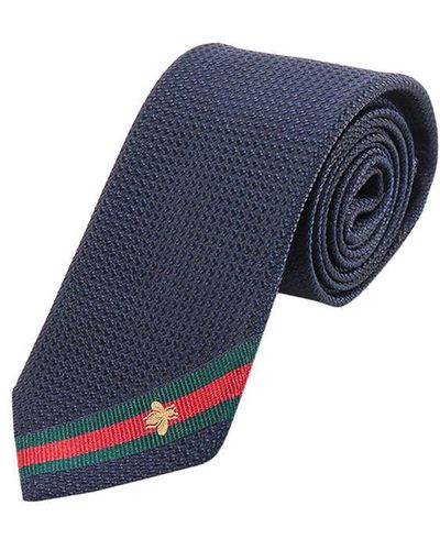 Gucci Silk Tie With Bee Web - Blue