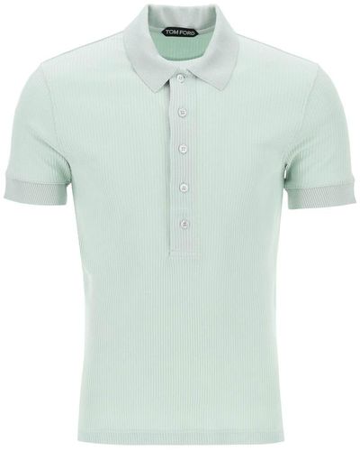 Tom Ford "Ribbed Knit Polo With Shiny - Green
