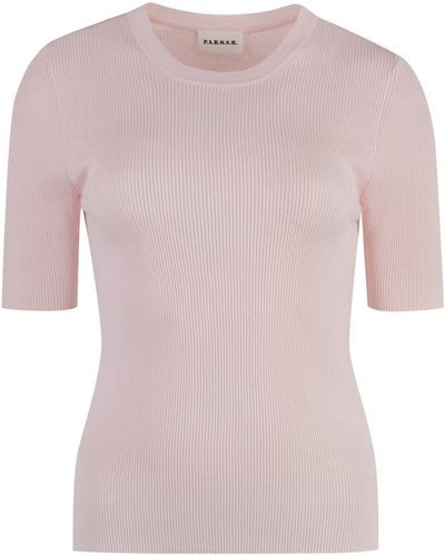 P.A.R.O.S.H. Cotton Knit T-Shirt - Pink