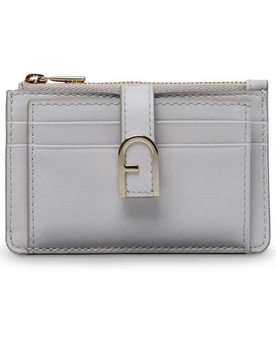 Furla Flow White Leather Card Holder - Gray