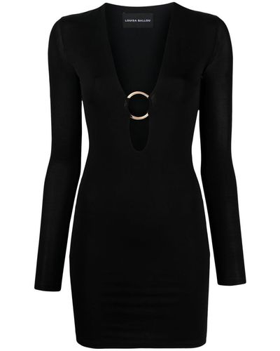 Louisa Ballou Short Deep Neckline Dress - Black