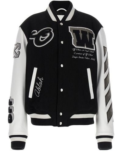Off-White c/o Virgil Abloh Logo Wool-blend Varsity Jacket - Black