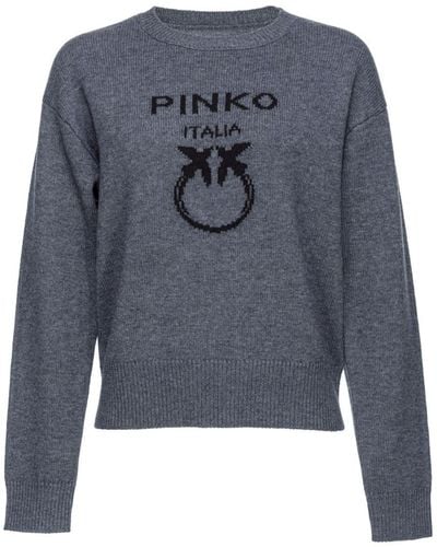 Pinko Burgos Wool Sweater With Logo - Blue