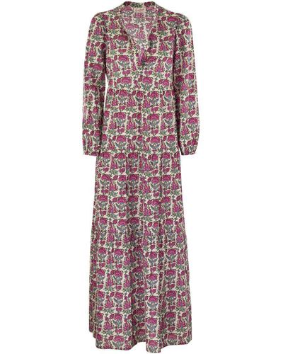 Mc2 Saint Barth Nadja - Long Dress With Flower Pattern - Purple