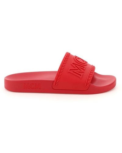 MCM Rubber Slides With Logo - Red