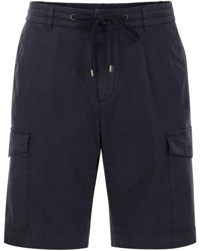 Peserico Lightweight Cotton Lyocell Canvas jogger Bermuda Shorts - Blue