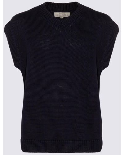 Studio Nicholson Dark Navy Cotton Blend Sweater - Black