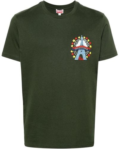 KENZO Varsity Drawn T-Shirt With Embroidery - Green