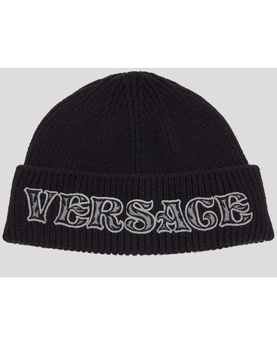 Versace Cowboy Logo Knit Beanie - Black