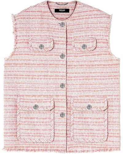 Versace Cotton Tweed Vest With Fringe Detail - Pink