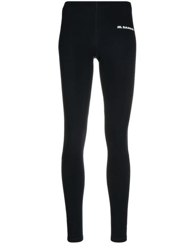 Jil Sander Stretch Fabric Leggings With Front Printed Logo - Black