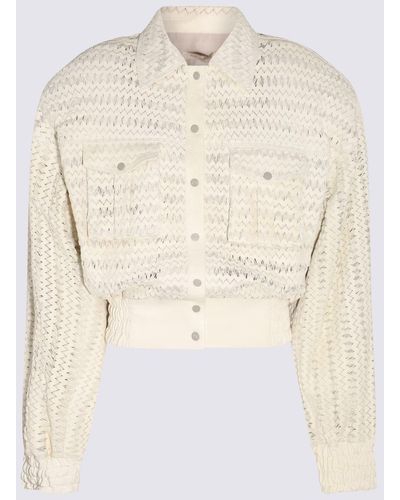 The Mannei White Leather Nice Bomber Jacket - Natural
