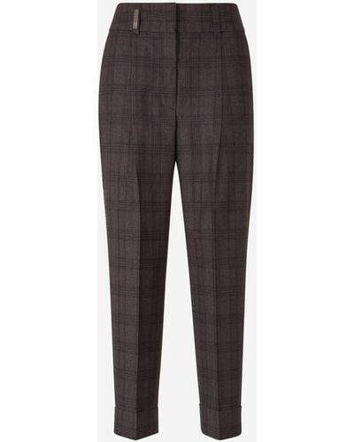 Peserico Chequered Dress Trousers - Grey