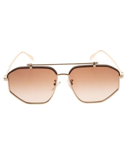 Alexander McQueen Brown And Gold Aviator Sunglasses - Natural