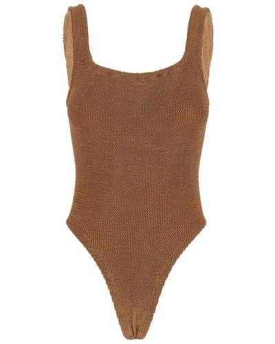 Hunza G One-Piece Swimsuit With Squared Neckline - Brown