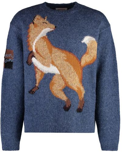 Maison Kitsuné Wool-Blend Crew-Neck Sweater - Blue