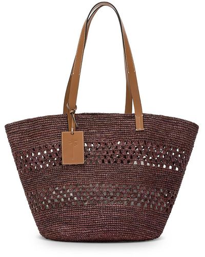 Manebí Quilted Raffia Shopping Bag With Logo - Brown