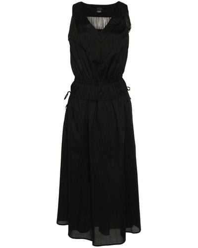 Pinko Beginners Midi Cotton Dress With Fringes - Black