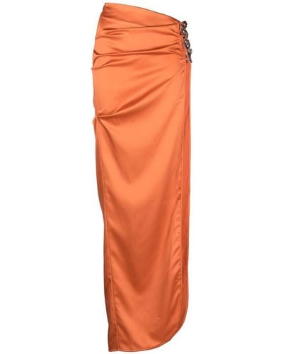 Gcds Slit-detail Satin Maxi Skirt - Orange