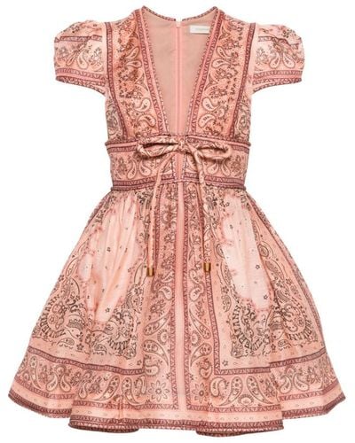 Zimmermann Bandana Print Linen And Silk Blend Mini Dress - Pink