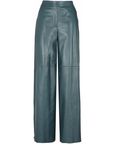 Malo Leather Palazzo Trousers - Blue