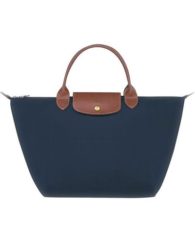 Longchamp 'M Le Pliage Original' Shoulder Bag With Embossed Logo - Blue