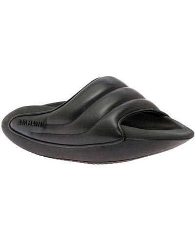 Balmain B-it Quilted Lambskin Slip On Sandal In Black