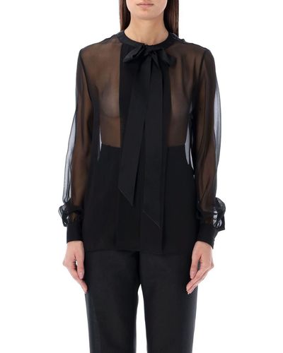 Saint Laurent Bow Necktie Shirt - Black