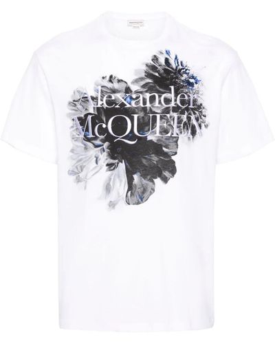 Alexander McQueen Crewneck T-Shirt With Graphic And Logo Print I - White