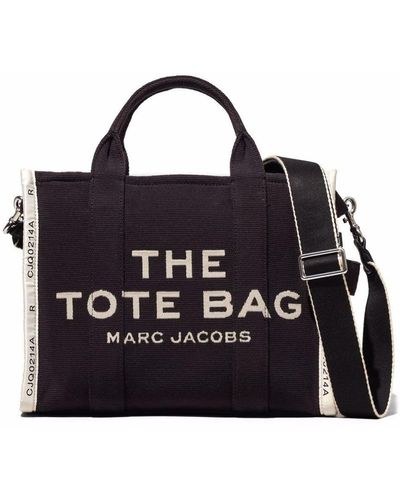 Marc Jacobs 'small Tote' Black Tote With Contrasting Logo Embroidery In Cotton And Polyester