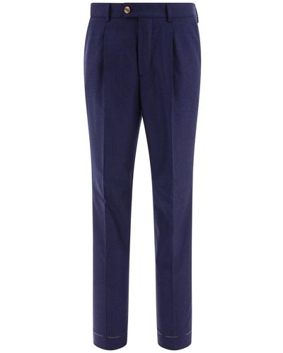 Brunello Cucinelli Virgin Wool Flannel Pants With Pleat - Blue