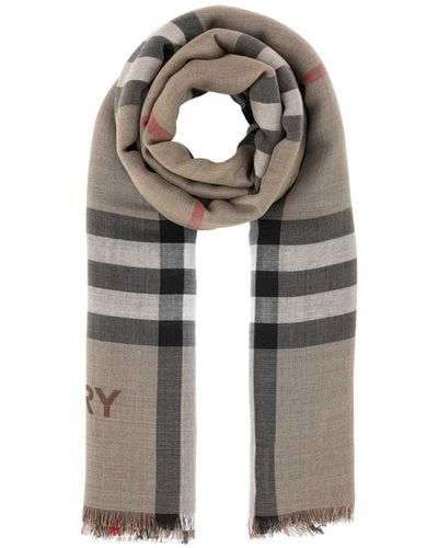 Burberry Embroidered Wool Blend Scarf - Grey