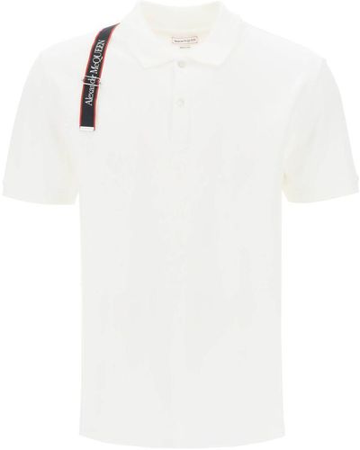 Alexander McQueen Harness Polo Shirt In Piqué With Selvedge Logo - White