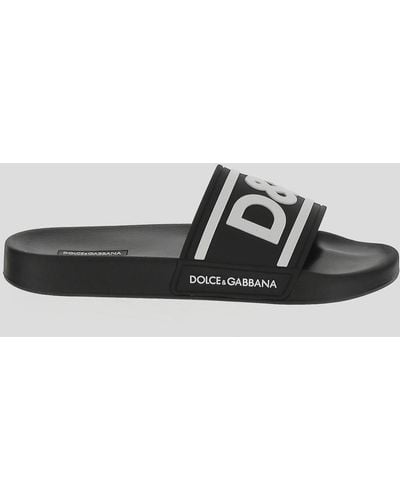 Dolce & Gabbana Technical Logo Embossed Slides - Black