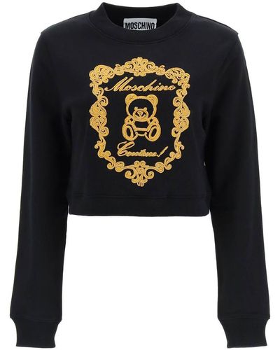 Moschino Cropped Sweatshirt With Teddy Bear Embroidery - Black