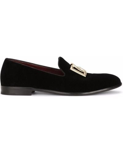 Dolce & Gabbana Logo Velvet Loafers - Black