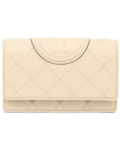 Tory Burch "Fleming Soft" Wallet With Chain - Natural