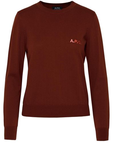 A.P.C. Sylvaine Brick Red Cotton Sweater - Brown