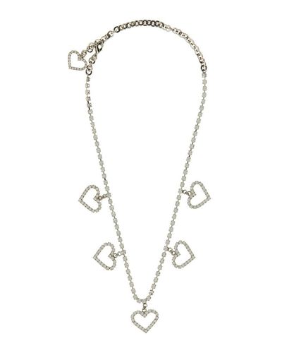 Alessandra Rich Crystal Necklace With Heart Pendants - Metallic