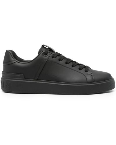 Balmain Leather Sneakers With Panels - Black