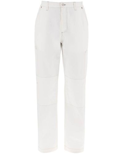 MM6 by Maison Martin Margiela Wide Cotton Canvas Trousers For Or - White