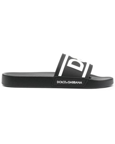 Dolce & Gabbana Logo Rubber Slides - Black