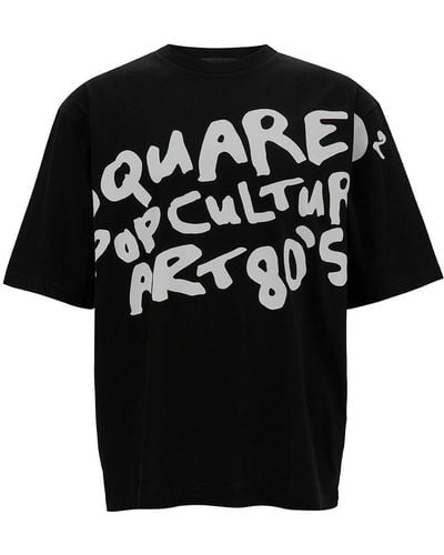 DSquared² Black Crewneck T-shirt With '80s Contrasting Logo Print In Cotton Man