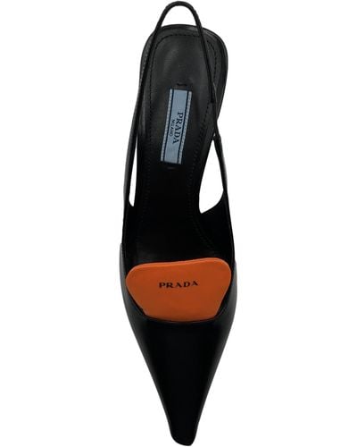Prada Logo-tongue Leather Slingback Court Shoes - Orange