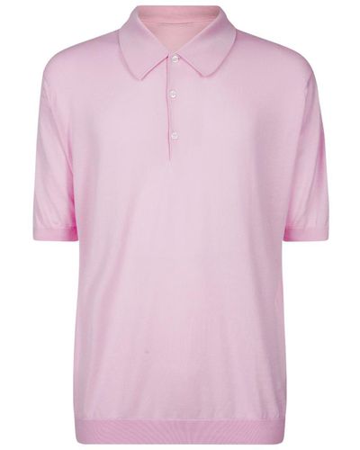 John Smedley Cotton Knit Polo Shirt - Pink