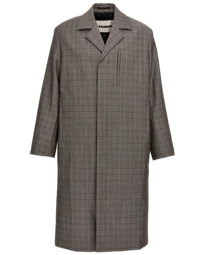 Jil Sander Check Long Coat Coats, Trench Coats - Gray