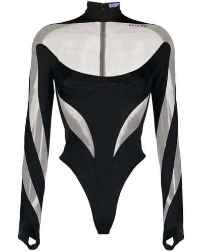 Mugler Illusion Paneled Bodysuit - Black