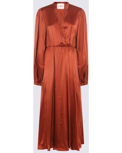 CRI.DA Bronze Satin Matera Long Dress - Red